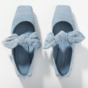 NWT Anthropologie Jeffrey Campbell Denim Bow Knot Mary Jane Square flats size 9